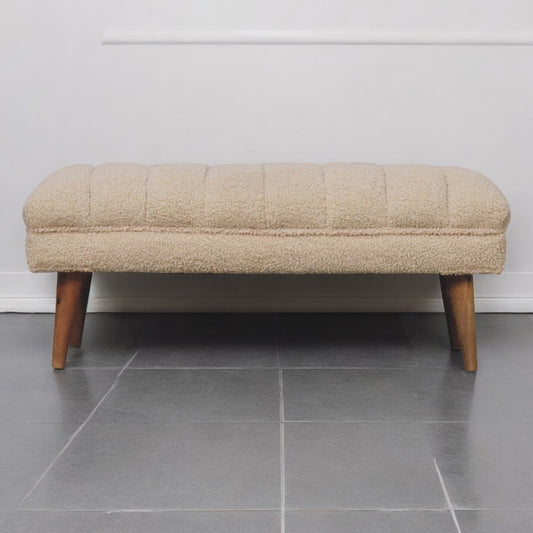 Artisan Furniture Solid Wood Cream Boucle Puffer Bench