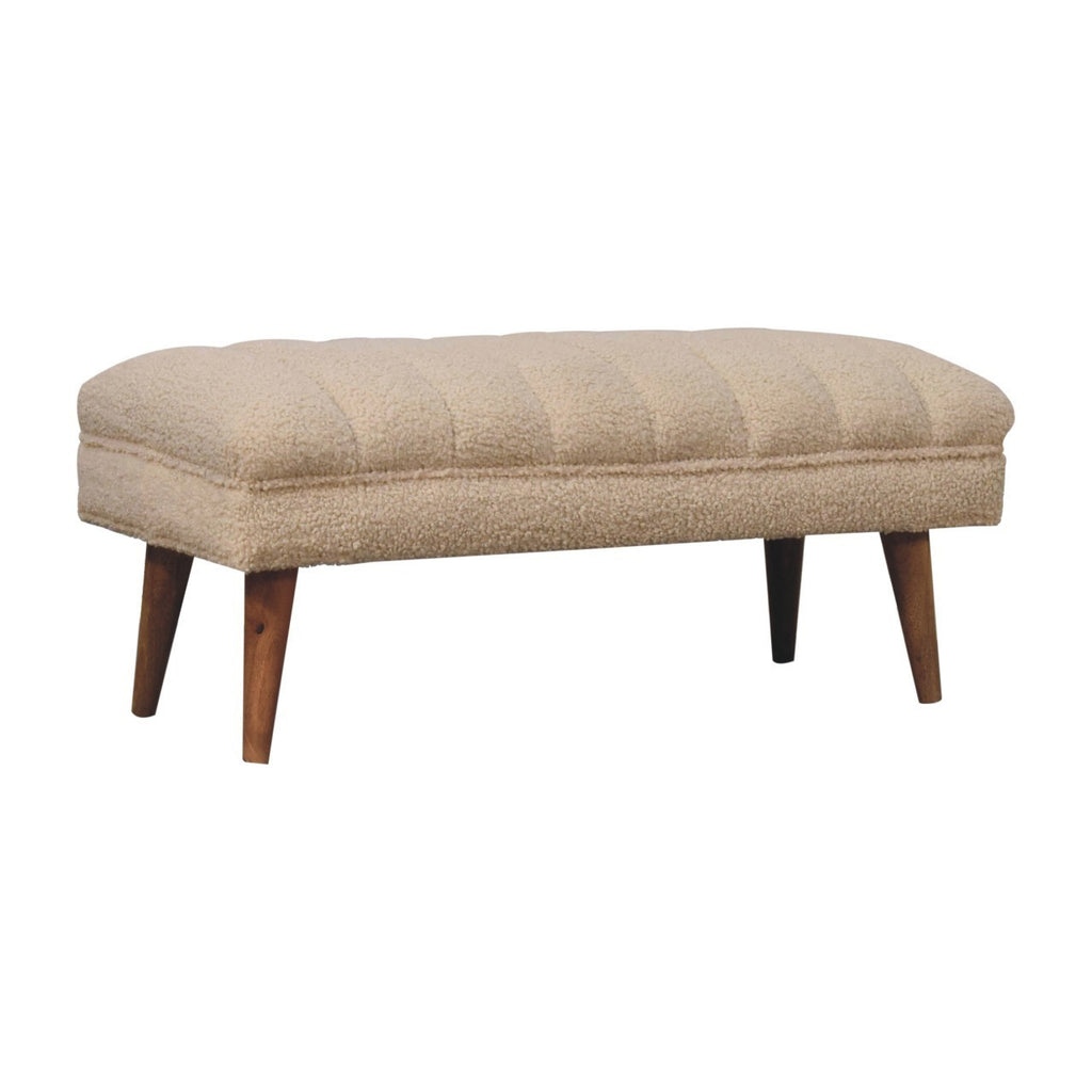Artisan Furniture Solid Wood Cream Boucle Puffer Bench