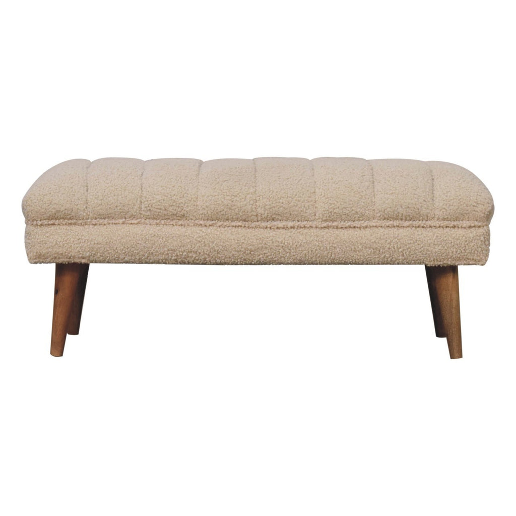 Artisan Furniture Solid Wood Cream Boucle Puffer Bench