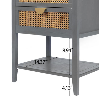 2 Drawer Side table,Naturel Rattan,End table,Suitable for bedroom, living room, study
