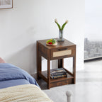 15.75" Rattan End table with drawer, Modern nightstand, side table for living room, bedroom,Rustic Brown - Groovy Boardz