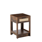 15.75" Rattan End table with drawer, Modern nightstand, side table for living room, bedroom,Rustic Brown - Groovy Boardz