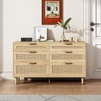 Natural Wood Rattan 6-Drawer Dresser Dresser