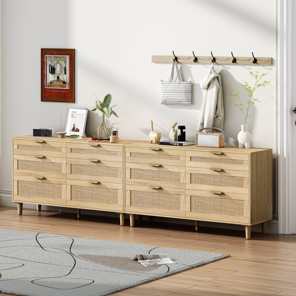 Natural Wood Rattan 6-Drawer Dresser Dresser