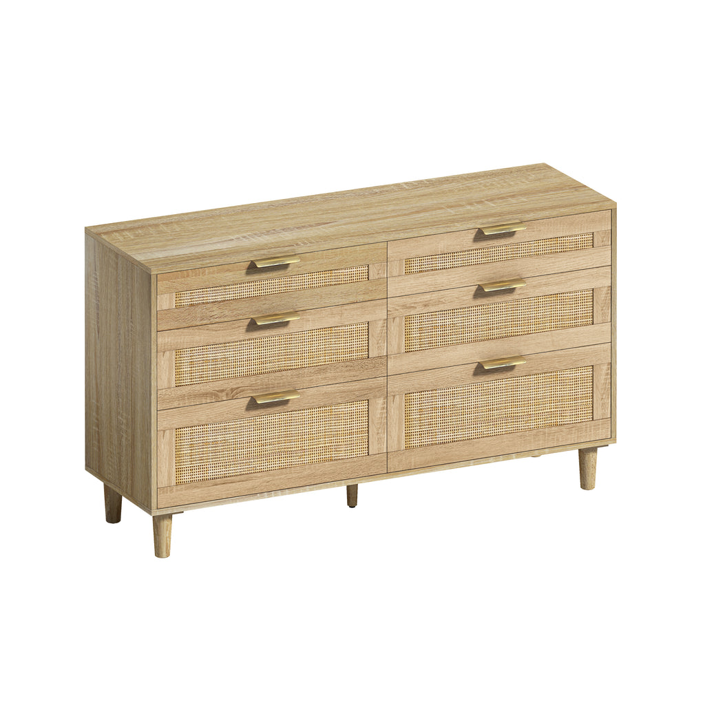 Natural Wood Rattan 6-Drawer Dresser Dresser