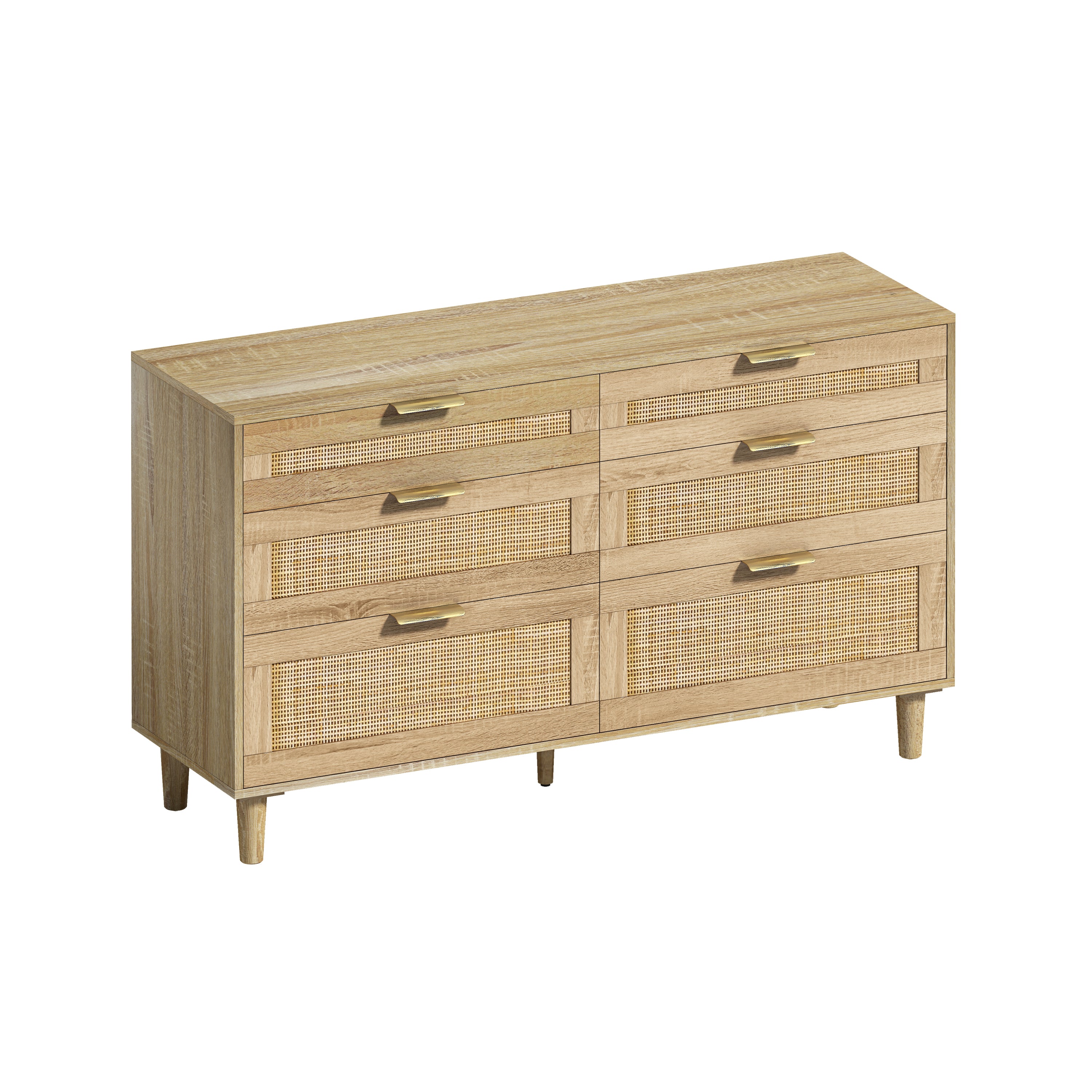 Natural Wood Rattan 6-Drawer Dresser Dresser