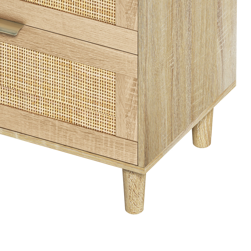 Natural Wood Rattan 6-Drawer Dresser Dresser