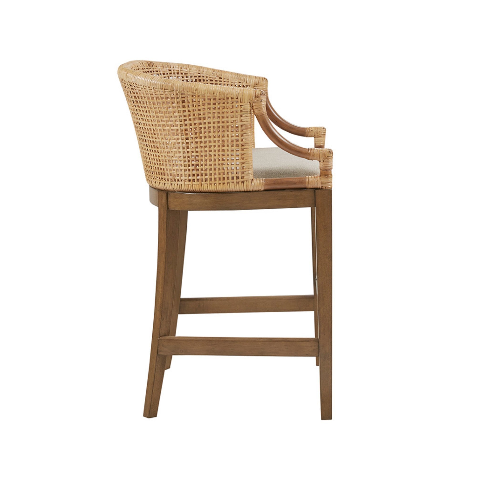 Handcrafted Rattan Counter Stool with Cushioned Seat in Natural Finish, 25' Height Bar Stools