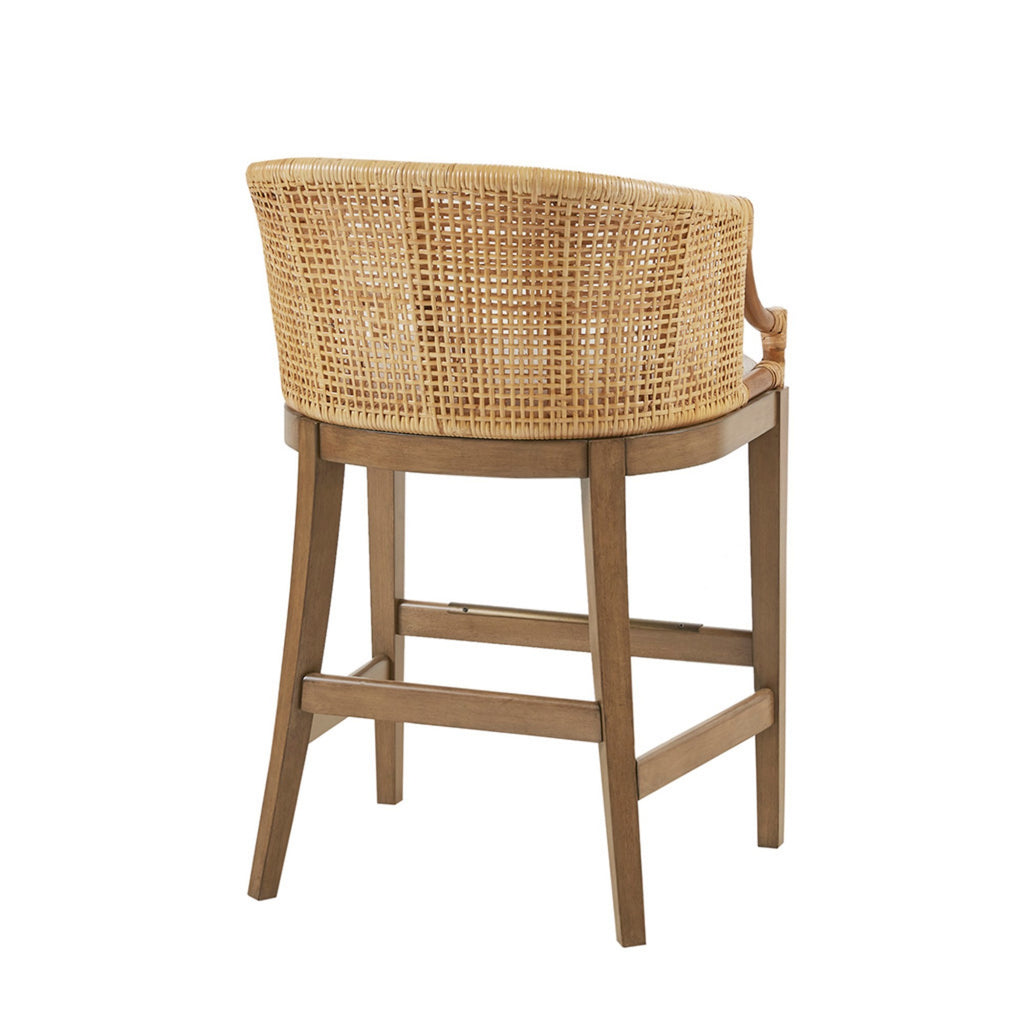 Handcrafted Rattan Counter Stool with Cushioned Seat in Natural Finish, 25' Height Bar Stools