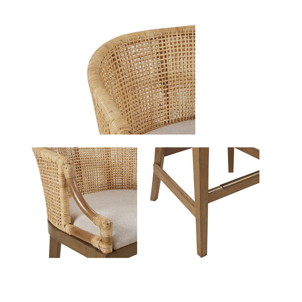 Handcrafted Rattan Counter Stool with Cushioned Seat in Natural Finish, 25' Height Bar Stools