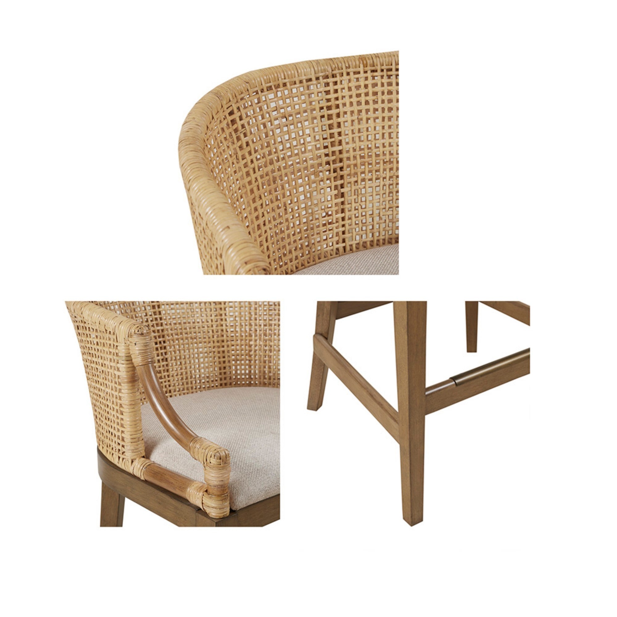 Handcrafted Rattan Counter Stool with Cushioned Seat in Natural Finish, 25' Height Bar Stools