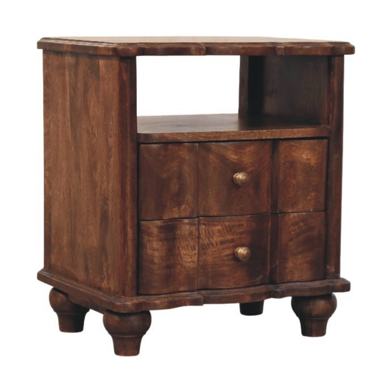 Solid Wood 2-Drawer Bedside with Open Shelf,Brown Nightstands