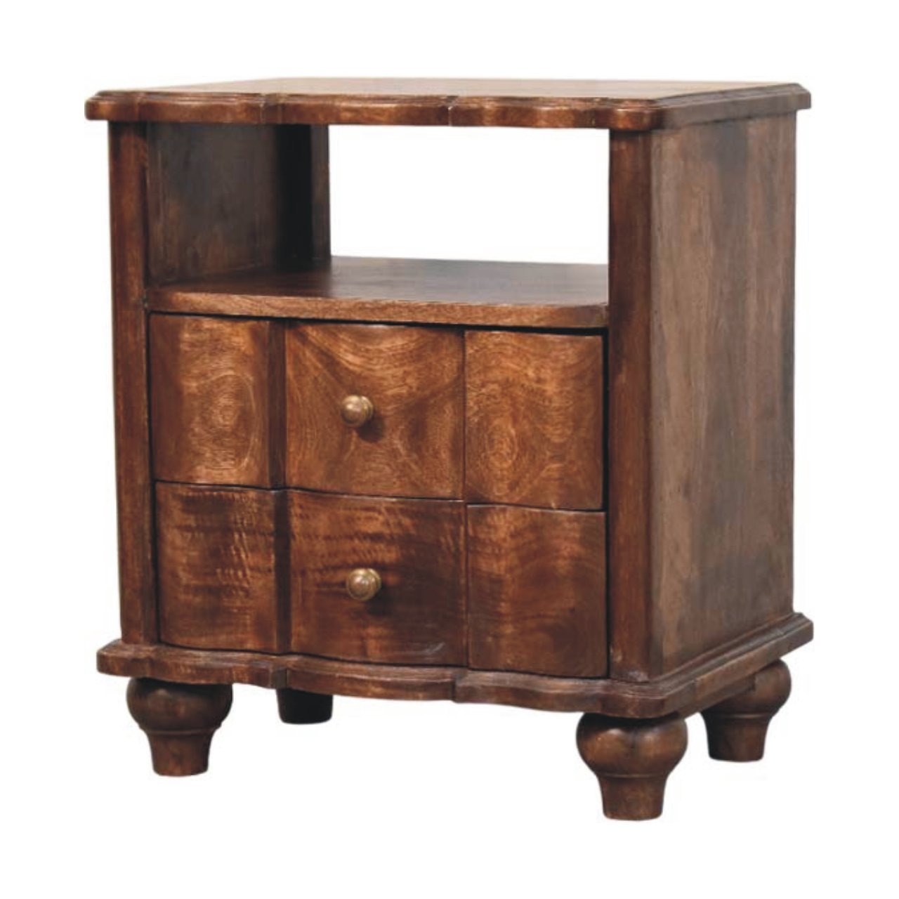 Solid Wood 2-Drawer Bedside with Open Shelf,Brown Nightstands