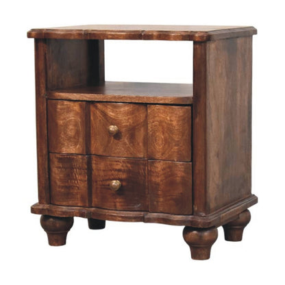 Solid Wood 2-Drawer Bedside with Open Shelf,Brown Nightstands