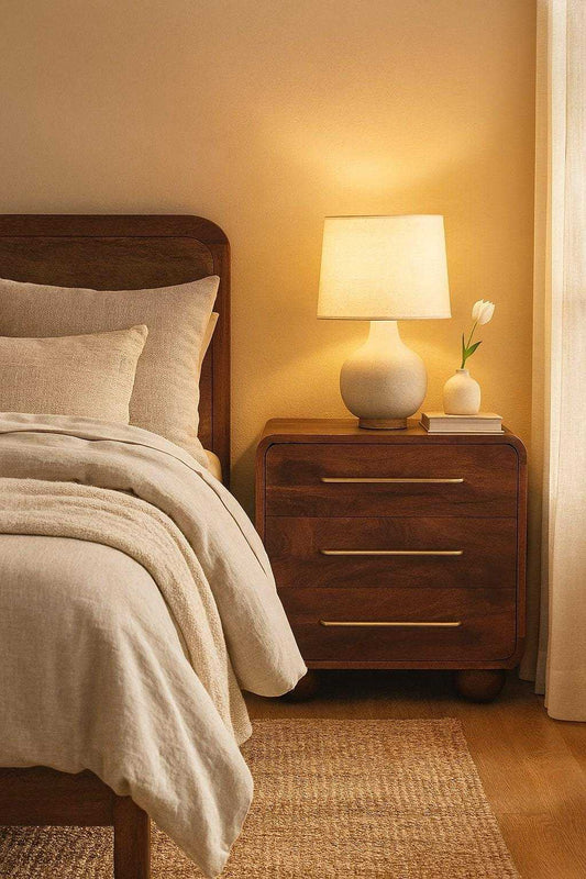 Solid Wood 3-Drawer Rounded Chest,Brown Dresser