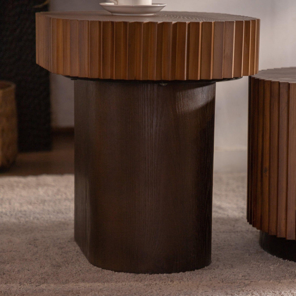 Handcrafted Solid Wood Round Nesting Coffee Table Set.