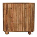 Wooden cabinet with three drawers on a white background