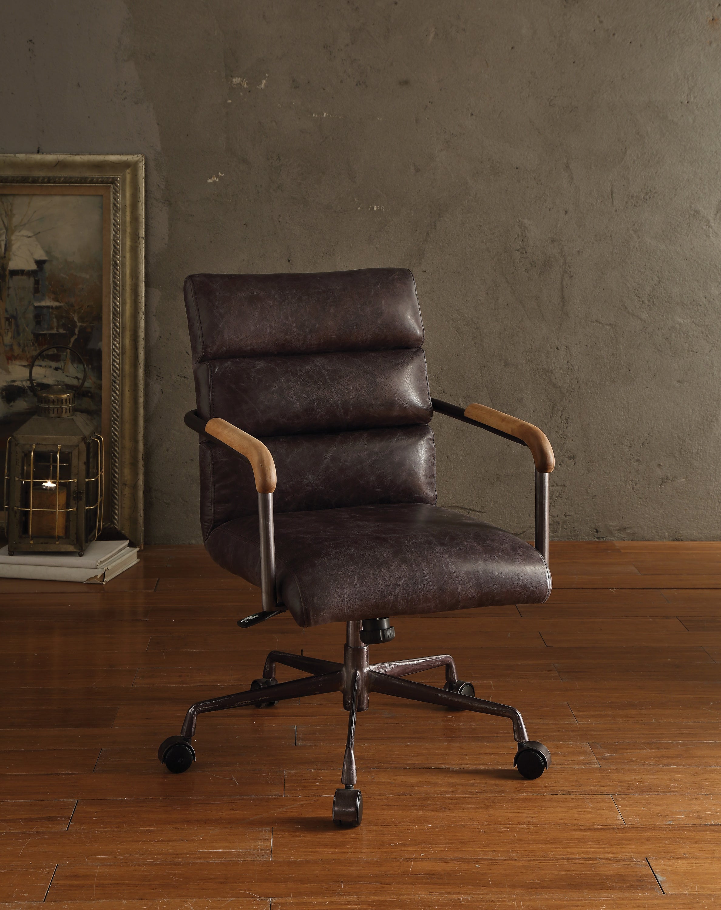 Harith Antique Slate Top Grain Leather Office Chair