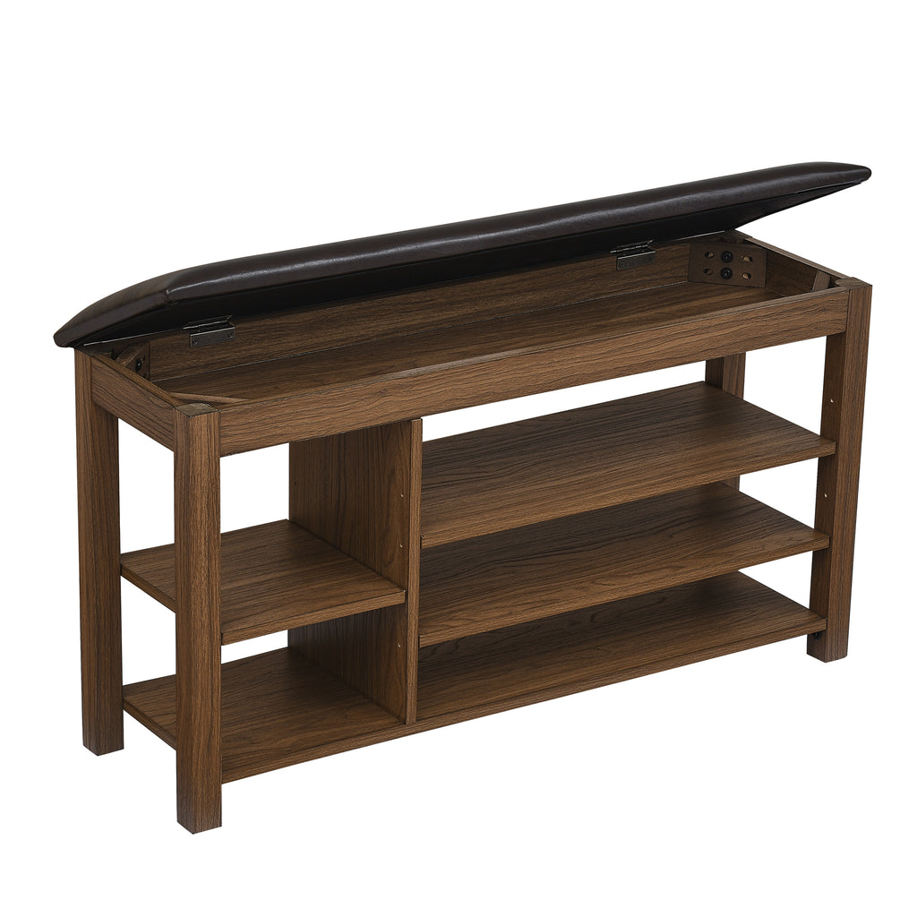 A height-adjustable long shoe-changing bench,made of natural rubberwood,comes with a comfortable seat,concealed storage space and large storage compartments. features natural wood grain.Brown