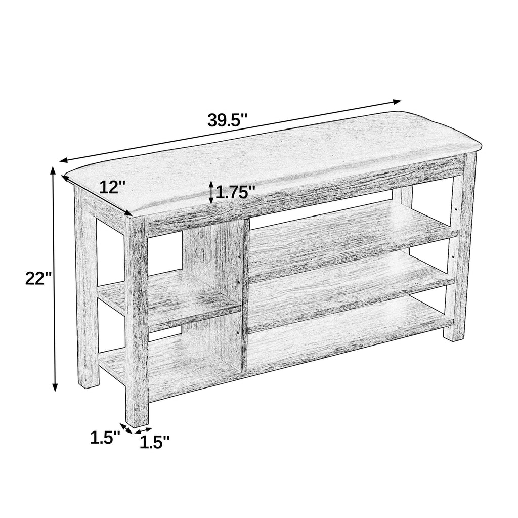 A height-adjustable long shoe-changing bench,made of natural rubberwood,comes with a comfortable seat,concealed storage space and large storage compartments. features natural wood grain.Brown