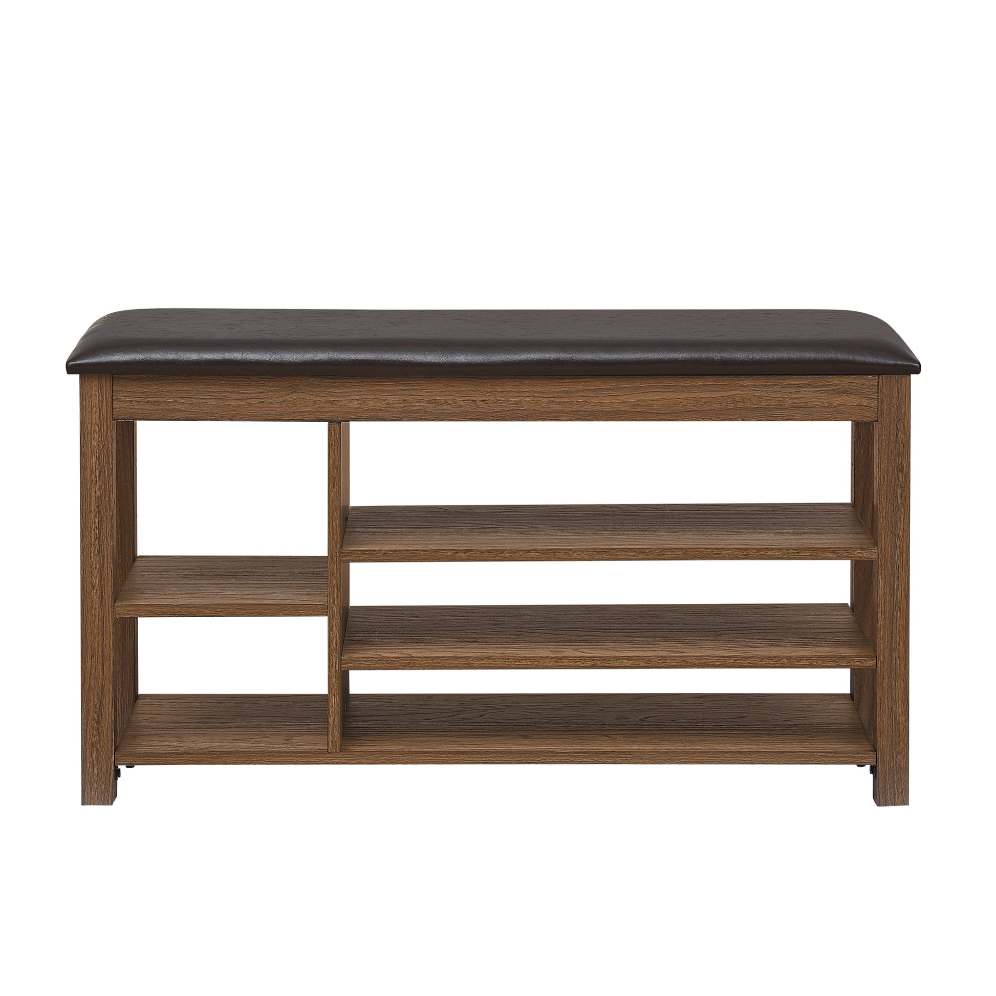 A height-adjustable long shoe-changing bench,made of natural rubberwood,comes with a comfortable seat,concealed storage space and large storage compartments. features natural wood grain.Brown