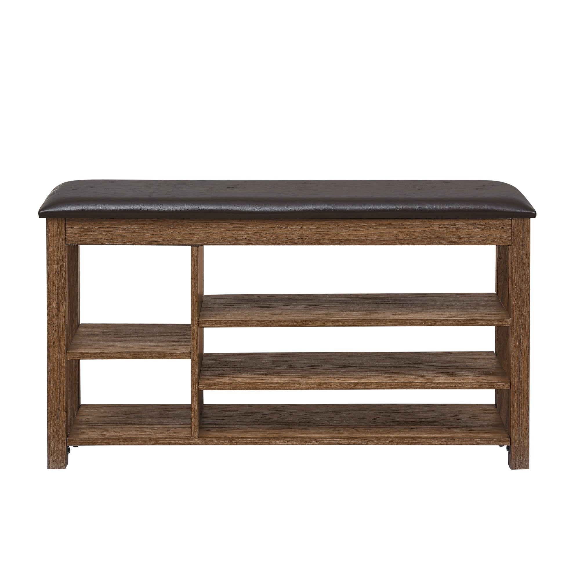A height-adjustable long shoe-changing bench,made of natural rubberwood,comes with a comfortable seat,concealed storage space and large storage compartments. features natural wood grain.Brown