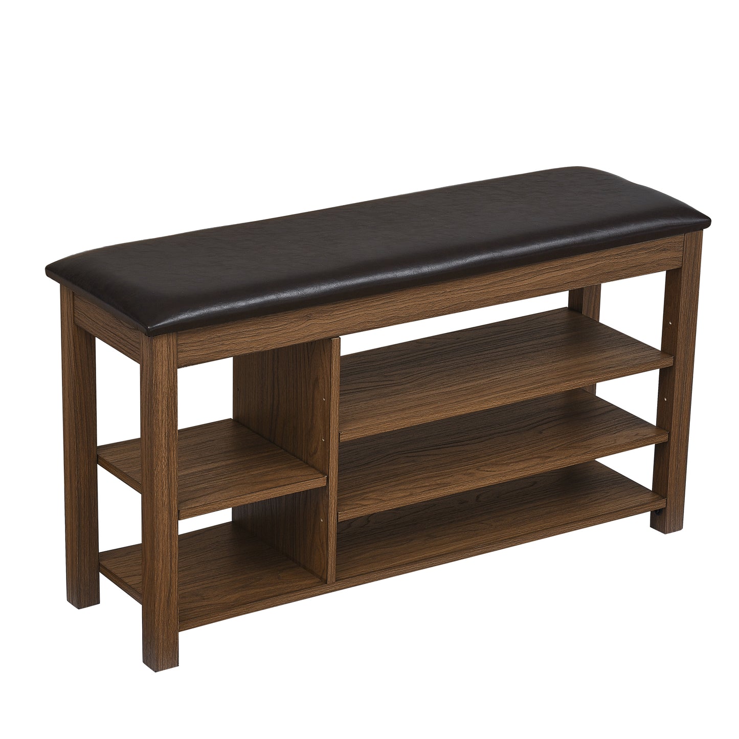 A height-adjustable long shoe-changing bench,made of natural rubberwood,comes with a comfortable seat,concealed storage space and large storage compartments. features natural wood grain.Brown