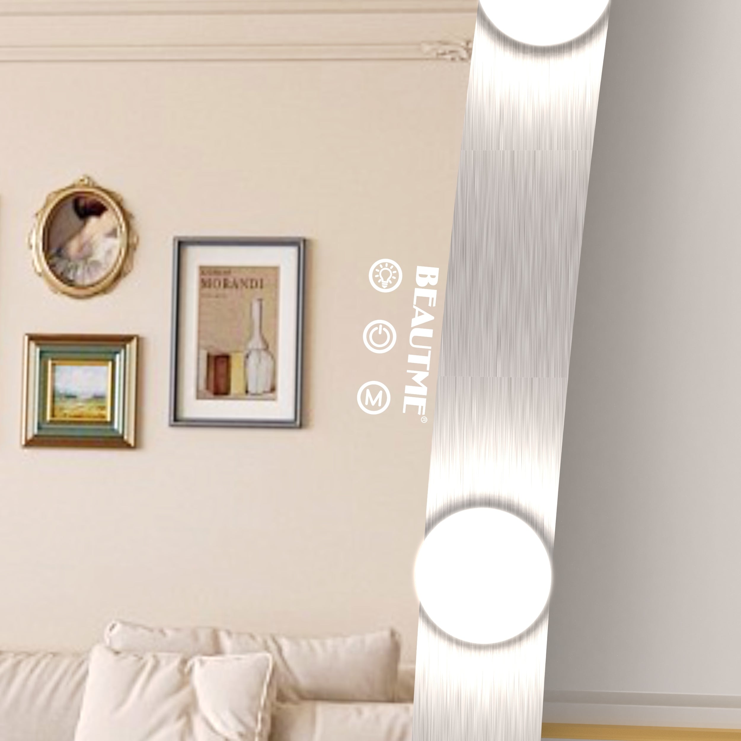 Hollywood Full Length Mirror with Lights Full Body Vanity Mirror with 3 Color Modes Lighted Standing Floor Mirror for Dressing Room Bedroom Wall Mounted Touch Control Silver 63x24