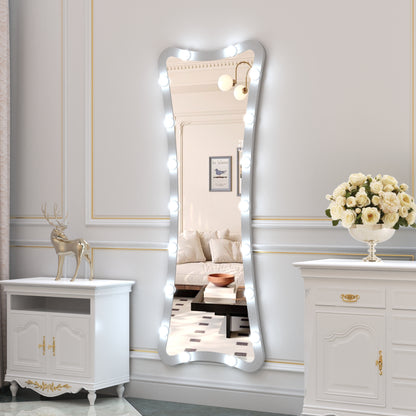 Hollywood Full Length Mirror with Lights Full Body Vanity Mirror with 3 Color Modes Lighted Standing Floor Mirror for Dressing Room Bedroom Wall Mounted Touch Control Silver 63x24
