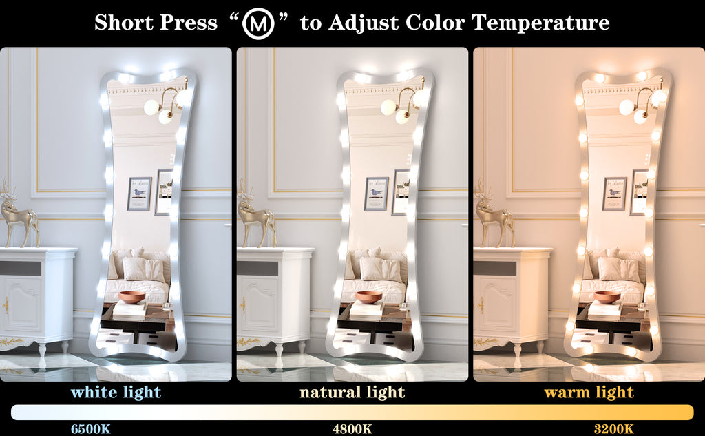 Hollywood Full Length Mirror with Lights Full Body Vanity Mirror with 3 Color Modes Lighted Standing Floor Mirror for Dressing Room Bedroom Wall Mounted Touch Control Silver 63x24
