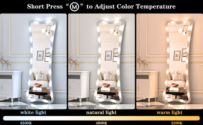 Hollywood Full Length Mirror with Lights Full Body Vanity Mirror with 3 Color Modes Lighted Standing Floor Mirror for Dressing Room Bedroom Wall Mounted Touch Control Silver 63x24