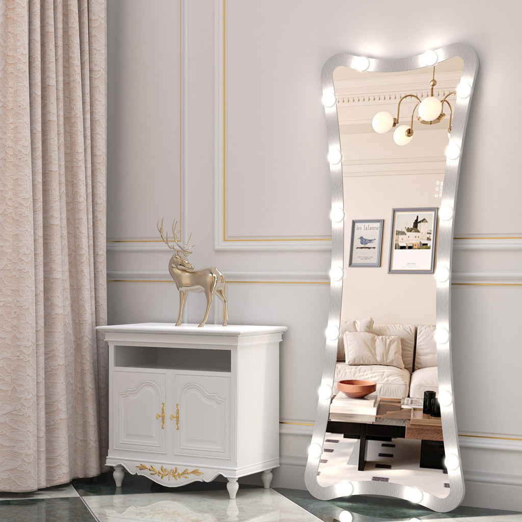 Hollywood Full Length Mirror with Lights Full Body Vanity Mirror with 3 Color Modes Lighted Standing Floor Mirror for Dressing Room Bedroom Wall Mounted Touch Control Silver 63x24