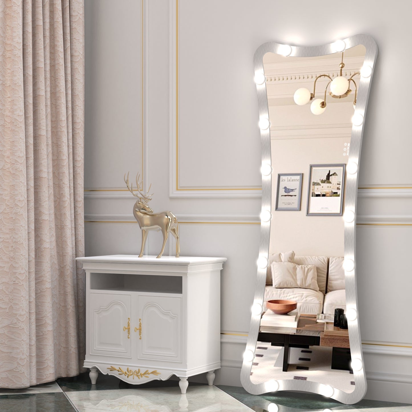 Hollywood Full Length Mirror with Lights Full Body Vanity Mirror with 3 Color Modes Lighted Standing Floor Mirror for Dressing Room Bedroom Wall Mounted Touch Control Silver 63x24