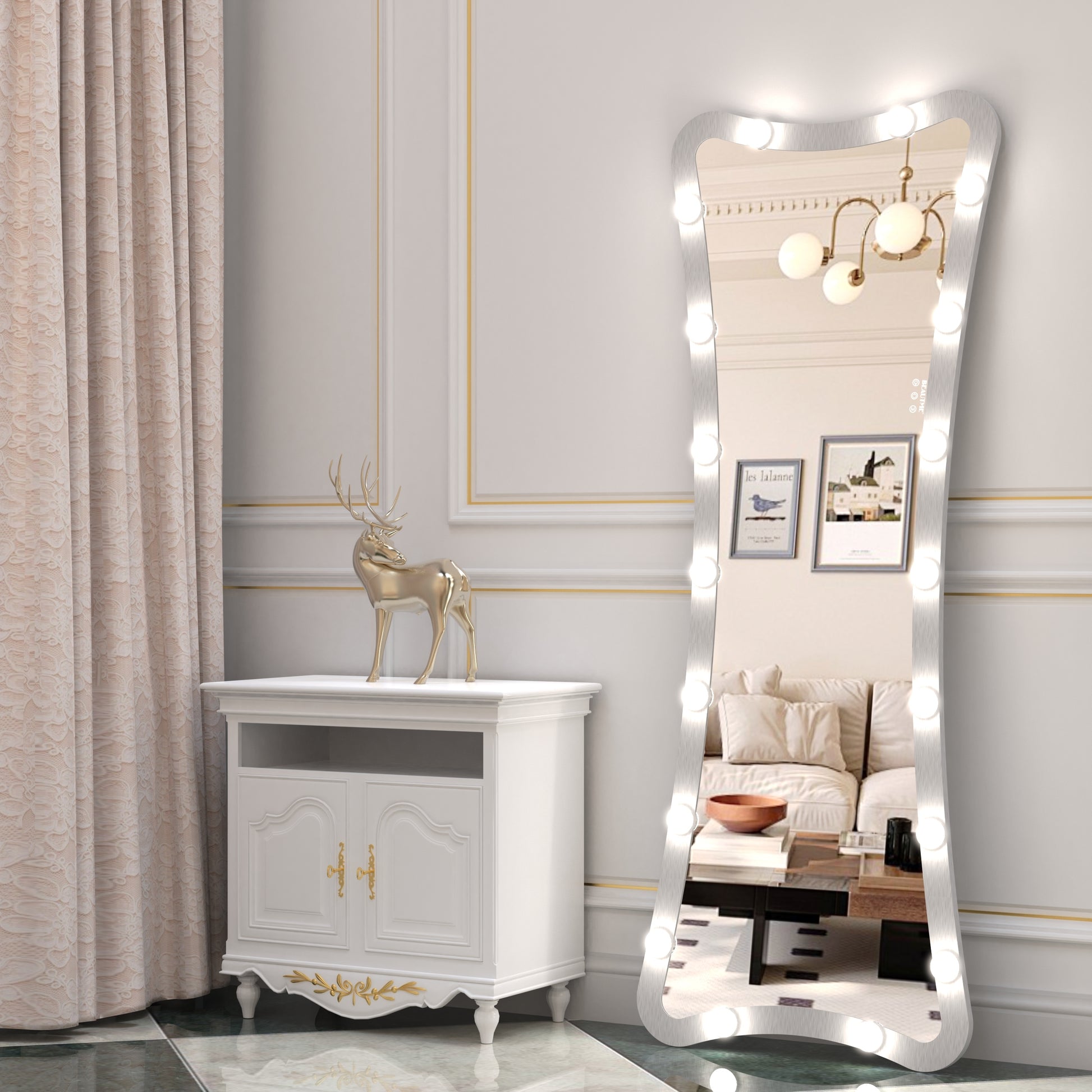 Hollywood Full Length Mirror with Lights Full Body Vanity Mirror with 3 Color Modes Lighted Standing Floor Mirror for Dressing Room Bedroom Wall Mounted Touch Control Silver 63x24