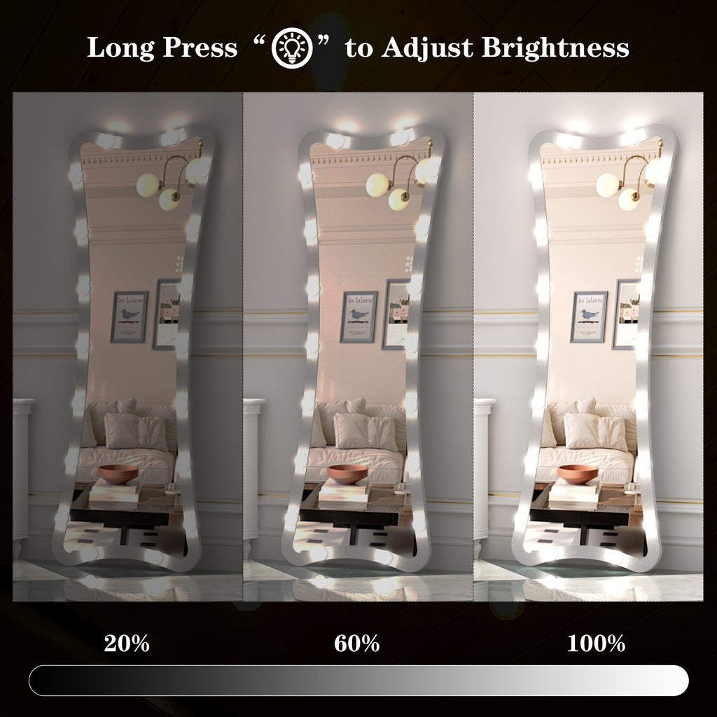 Hollywood Full Length Mirror with Lights Full Body Vanity Mirror with 3 Color Modes Lighted Standing Floor Mirror for Dressing Room Bedroom Wall Mounted Touch Control Silver 63x24