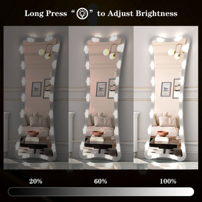 Hollywood Full Length Mirror with Lights Full Body Vanity Mirror with 3 Color Modes Lighted Standing Floor Mirror for Dressing Room Bedroom Wall Mounted Touch Control Silver 63x24