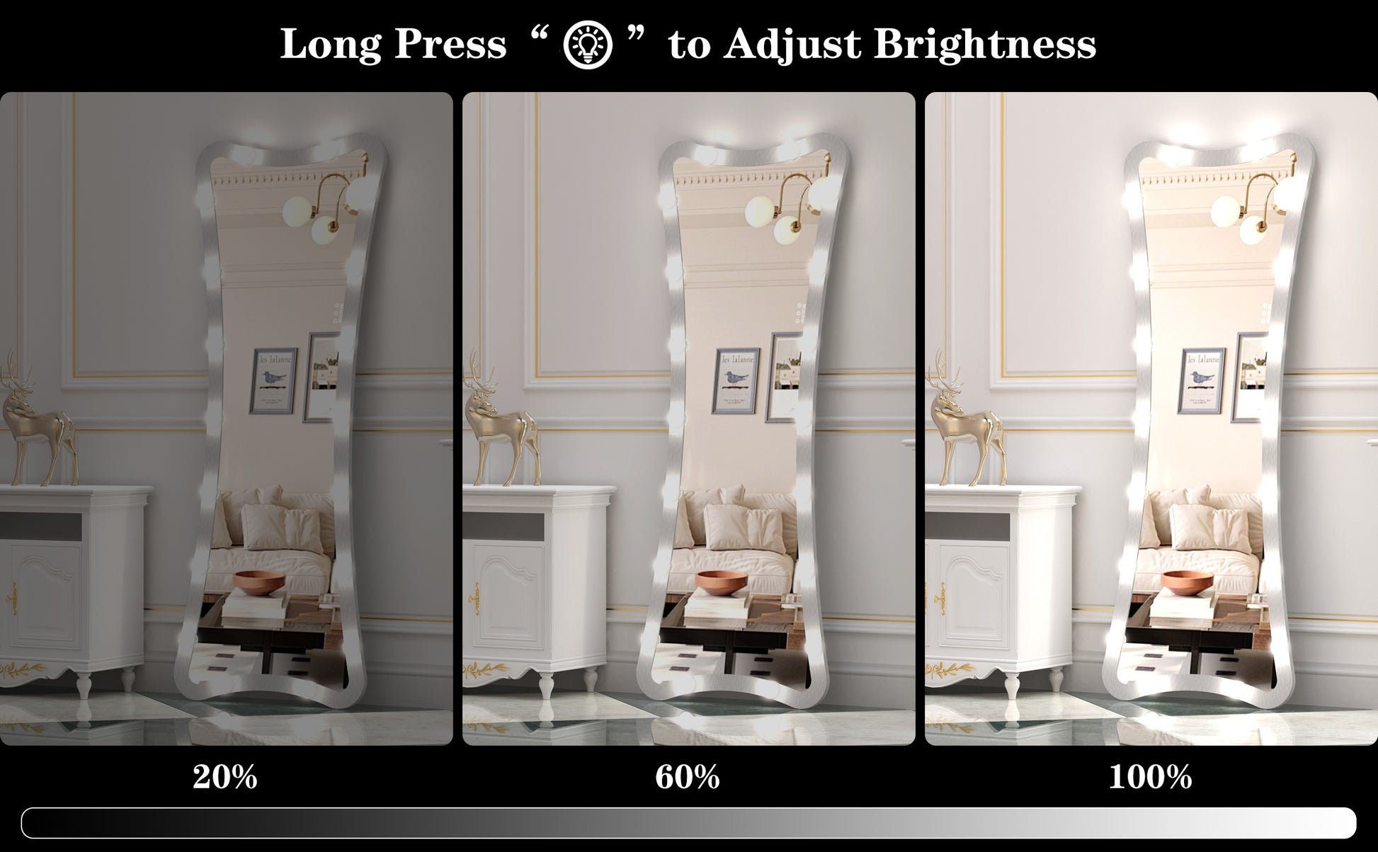 Hollywood Full Length Mirror with Lights Full Body Vanity Mirror with 3 Color Modes Lighted Standing Floor Mirror for Dressing Room Bedroom Wall Mounted Touch Control Silver 63x24