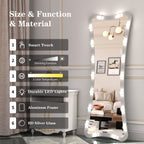 Hollywood Full Length Mirror with Lights Full Body Vanity Mirror with 3 Color Modes Lighted Standing Floor Mirror for Dressing Room Bedroom Wall Mounted Touch Control Silver 63x24