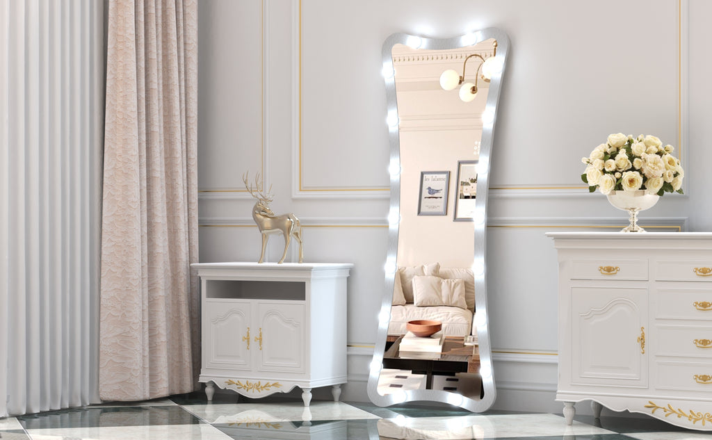 Hollywood Full Length Mirror with Lights Full Body Vanity Mirror with 3 Color Modes Lighted Standing Floor Mirror for Dressing Room Bedroom Wall Mounted Touch Control Silver 63x24