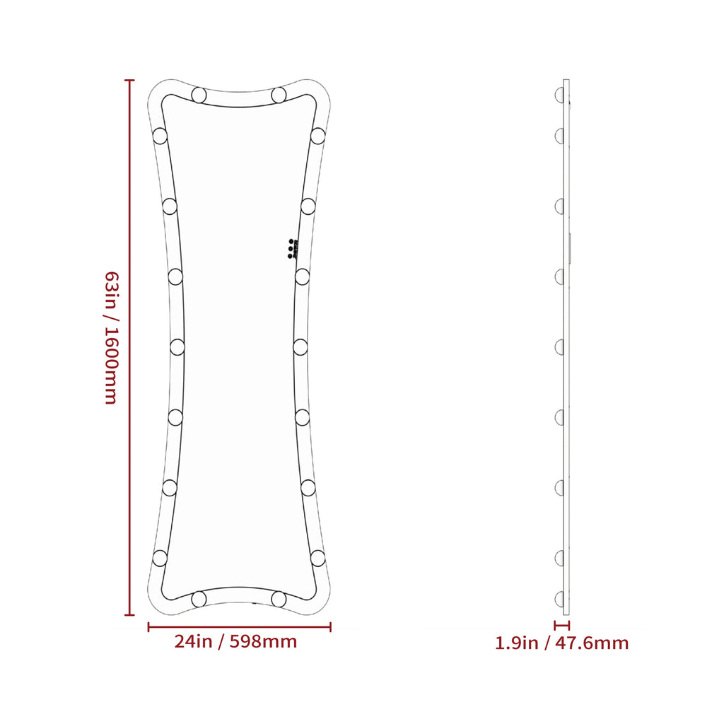 Hollywood Full Length Mirror with Lights Full Body Vanity Mirror with 3 Color Modes Lighted Standing Floor Mirror for Dressing Room Bedroom Wall Mounted Touch Control Silver 63x24