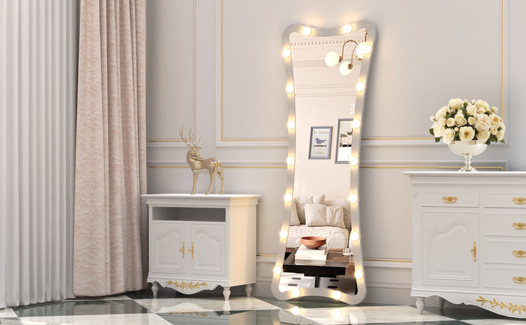 Hollywood Full Length Mirror with Lights Full Body Vanity Mirror with 3 Color Modes Lighted Standing Floor Mirror for Dressing Room Bedroom Wall Mounted Touch Control Silver 63x24