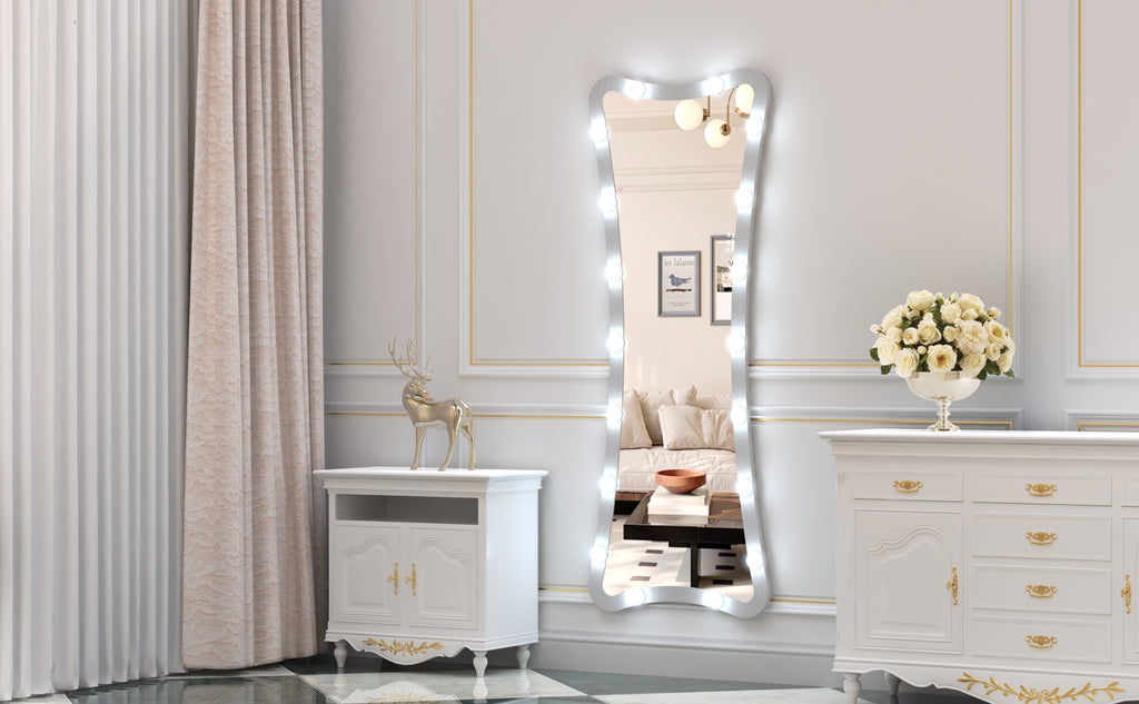 Hollywood Full Length Mirror with Lights Full Body Vanity Mirror with 3 Color Modes Lighted Standing Floor Mirror for Dressing Room Bedroom Wall Mounted Touch Control Silver 63x24
