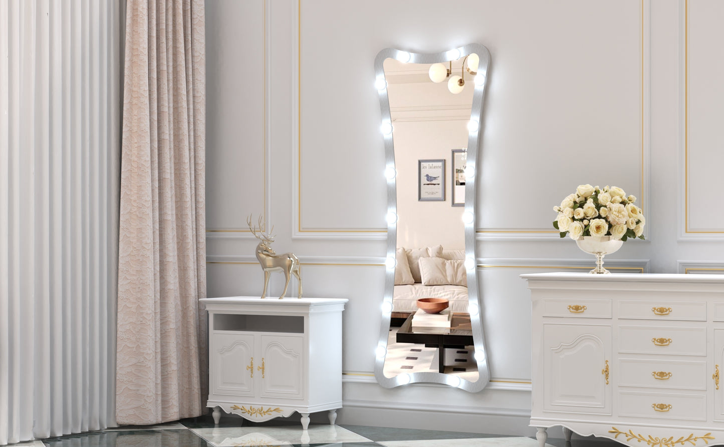 Hollywood Full Length Mirror with Lights Full Body Vanity Mirror with 3 Color Modes Lighted Standing Floor Mirror for Dressing Room Bedroom Wall Mounted Touch Control Silver 63x24