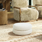 Homary 18.5' Floor Cushion Footrest Ottoman, Ivory White Boucle