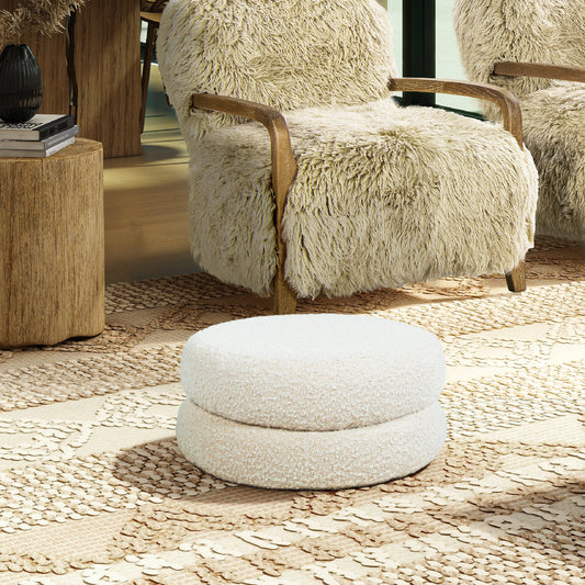 Homary 18.5' Floor Cushion Footrest Ottoman, Ivory White Boucle