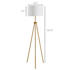 Homcom 59.75" Standing Floor Lamp Fabric Lampshade Steel Tripod, Gold