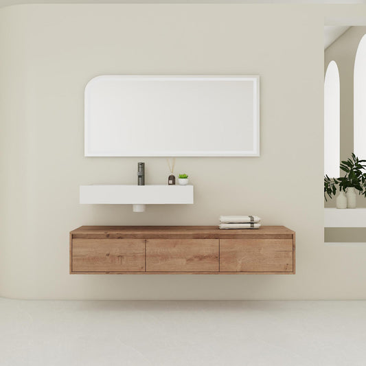 60 inch Wall-Mounted Bathroom Vanity with Resin Sink,Soft Close Drawer,Float Mounting Design