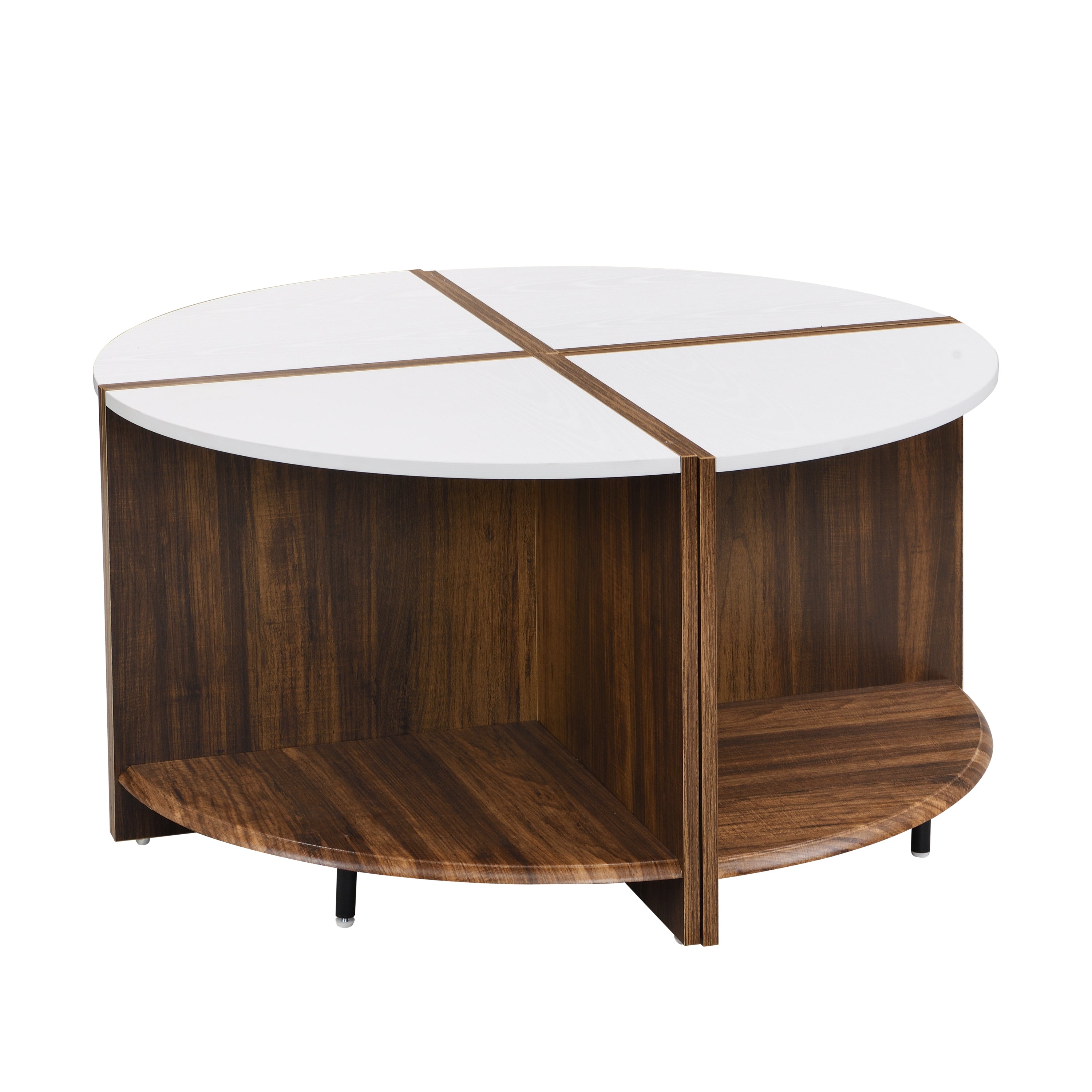 4 Piece of Industrial Round Coffee Table,Sturdy and Easy Assembly, 2-Tier with Storage for Living Room, Garden, white