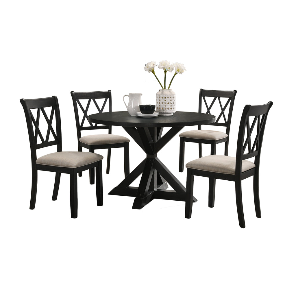 indvale Cross-Buck Wood 5-Piece Dining Set in Black - Groovy Boardz