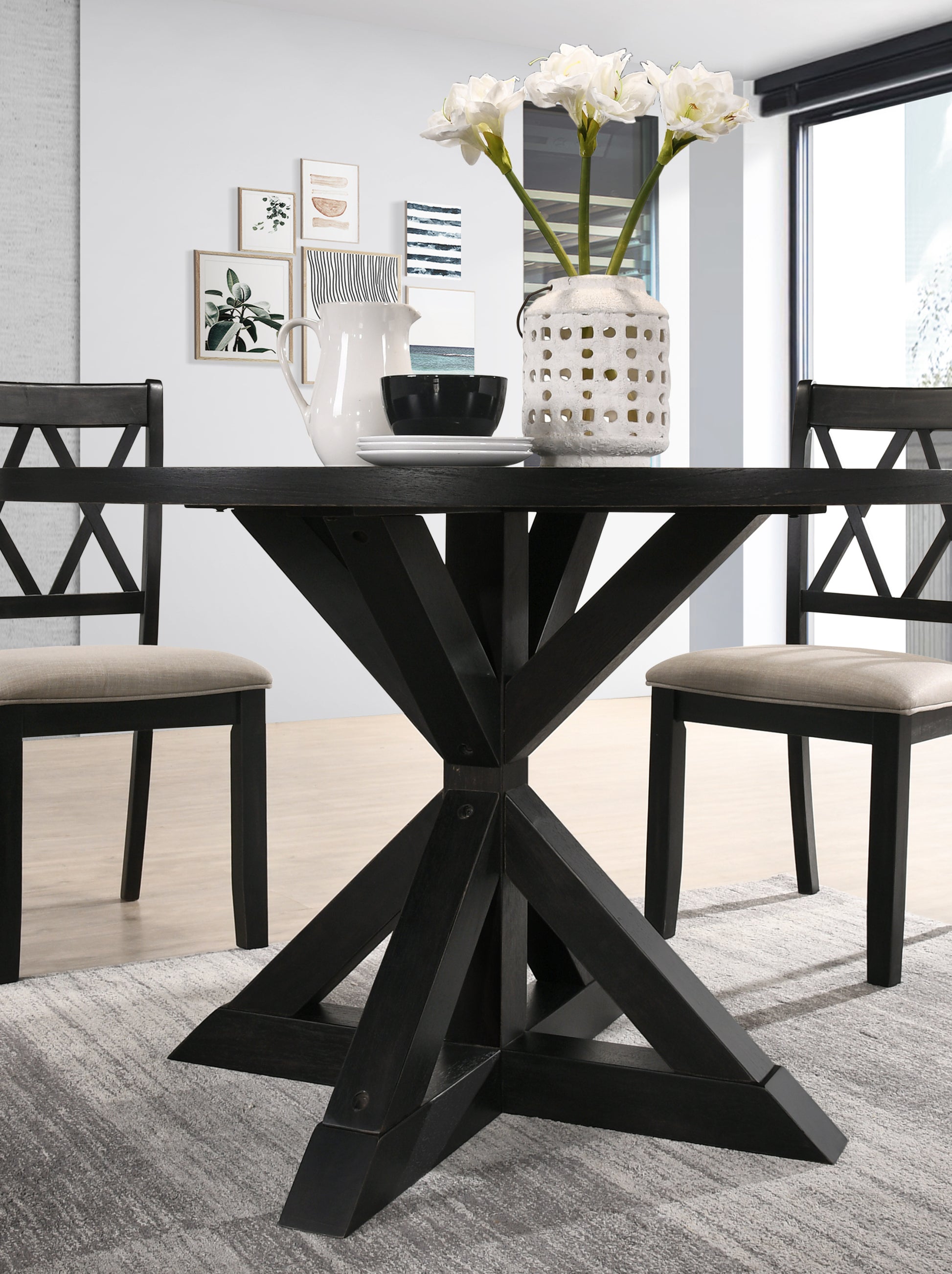 indvale Cross-Buck Wood 5-Piece Dining Set in Black - Groovy Boardz
